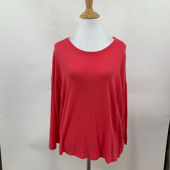 Sundry Dropped Shoulder Basic Tee Womens 2 Hibiscus Raw Hem Long Sleeve Shirt - Picture 2 of 10